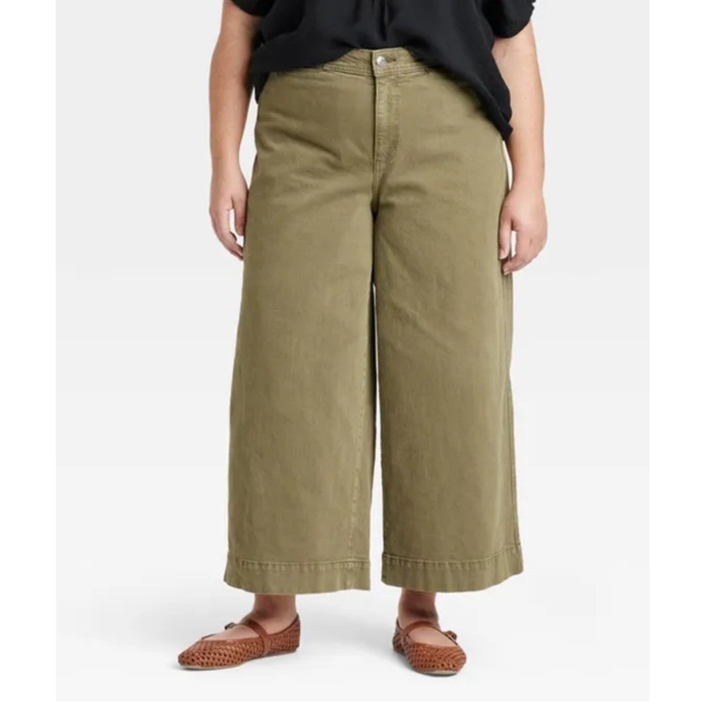 Ava & Viv Women's 17W Olive Green Smart High Rise Wide Leg Jeans Relaxed NWT